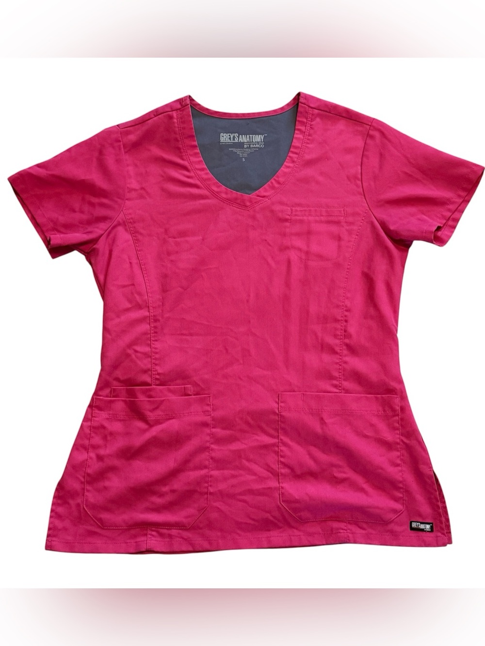 Grey’s Anatomy Barco Scrub Top Small Vibrance Pink V-Neck 4 Pocket 41460